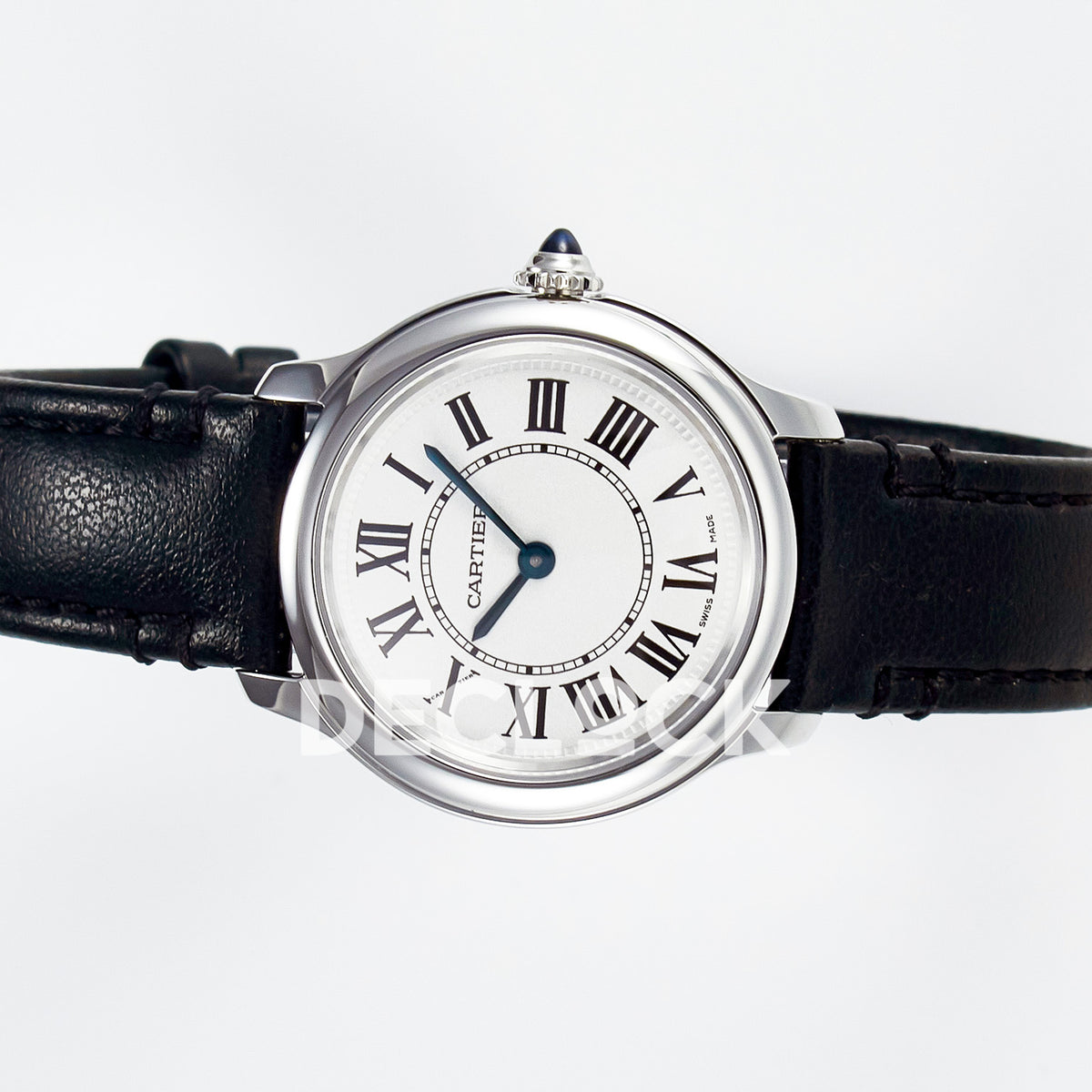 Cartier Ronde de Cartier 29mm Steel White Dial Black Leather Asian AAA+ Replica – side angle