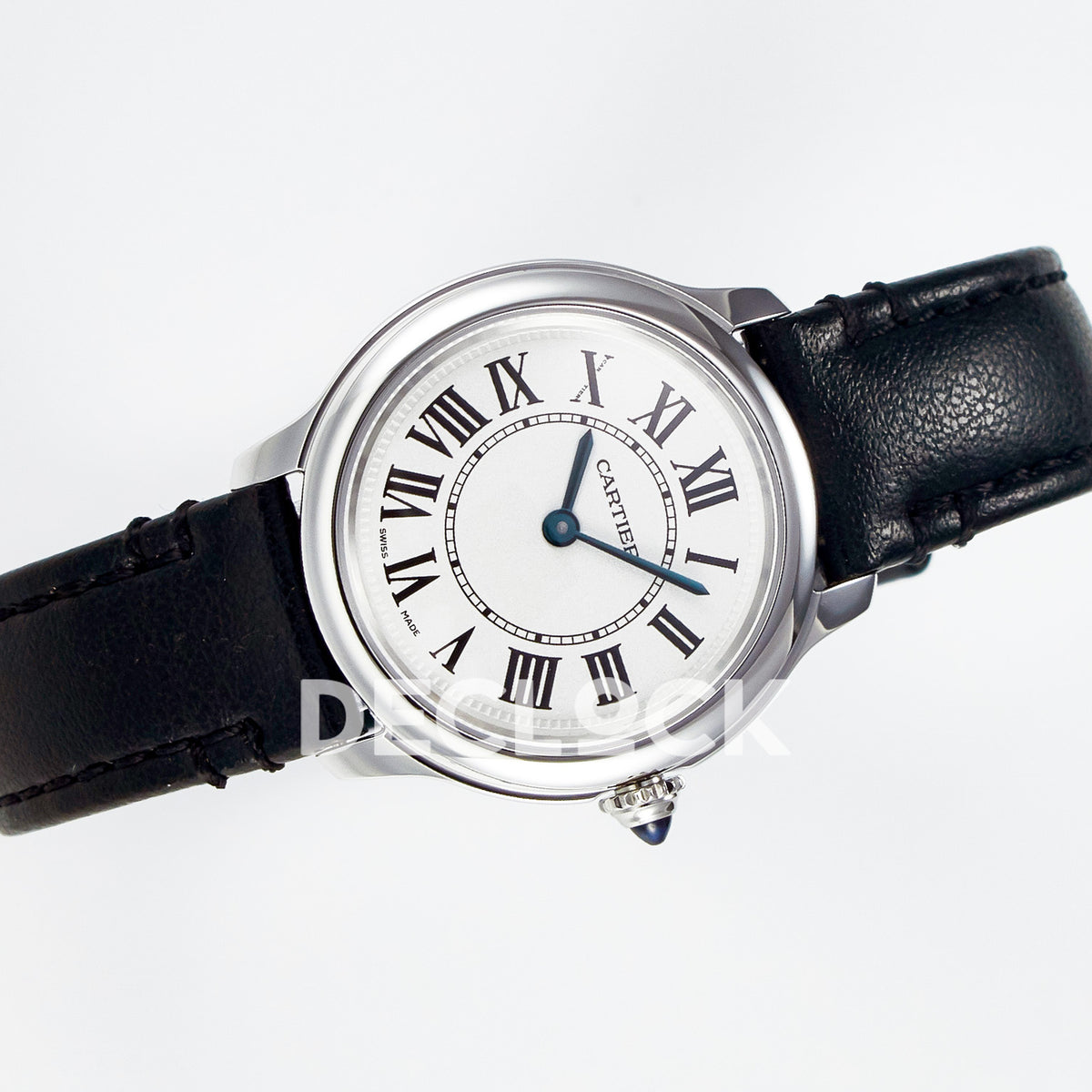 Cartier Ronde de Cartier 29mm Steel White Dial Black Leather Asian AAA+ Replica – strap view