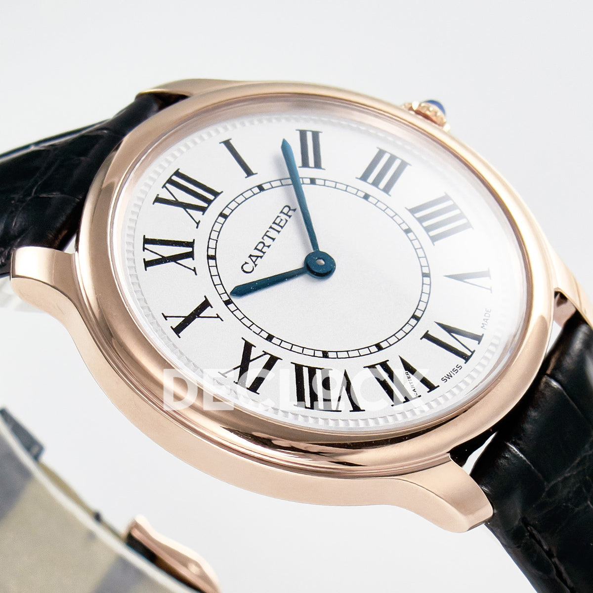 Cartier Ronde de Cartier 36mm Rose Gold White Dial Black Leather Asian AAA+ Replica – case angle