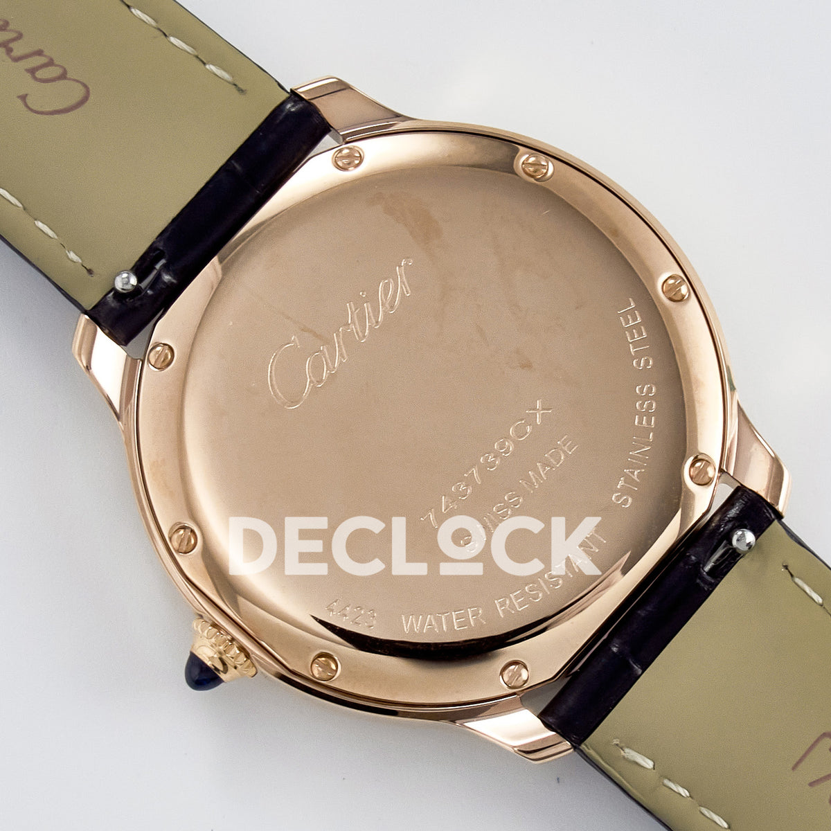 Cartier Ronde de Cartier 36mm Rose Gold White Dial Black Leather Asian AAA+ Replica – caseback