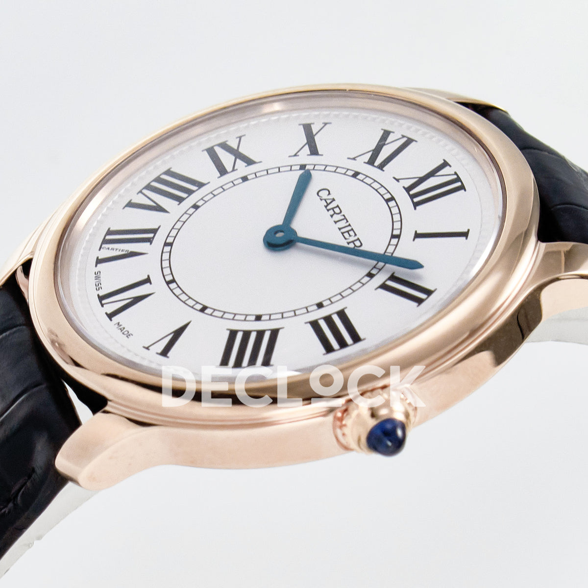 Cartier Ronde de Cartier 36mm Rose Gold White Dial Black Leather Asian AAA+ Replica – crown angle