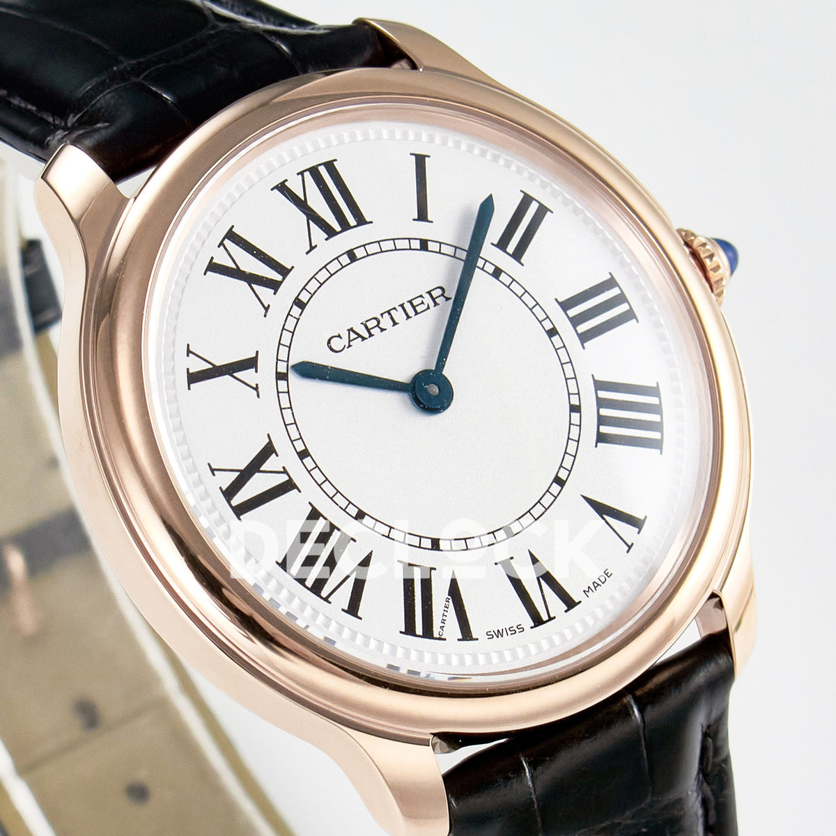Cartier Ronde de Cartier 36mm Rose Gold White Dial Black Leather Asian AAA+ Replica – dial angle