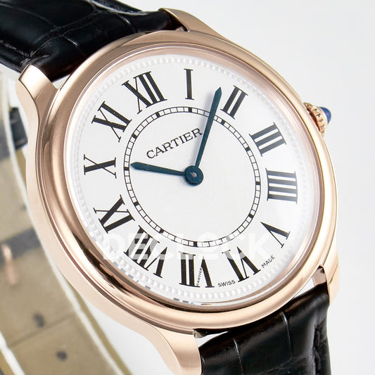 Cartier Ronde de Cartier 36mm Rose Gold White Dial Black Leather Asian AAA+ Replica – dial angle
