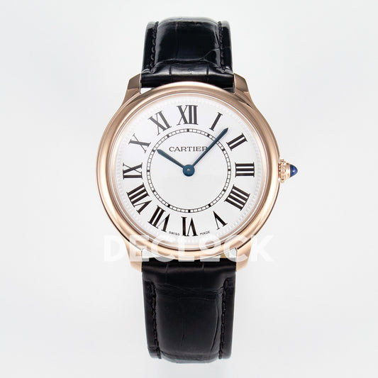 Cartier Ronde de Cartier 36mm Rose Gold White Dial Black Leather Asian AAA+ Replica – front