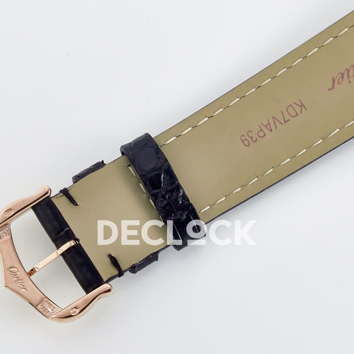 Cartier Ronde de Cartier 36mm Rose Gold White Dial Black Leather Asian AAA+ Replica – strap reverse
