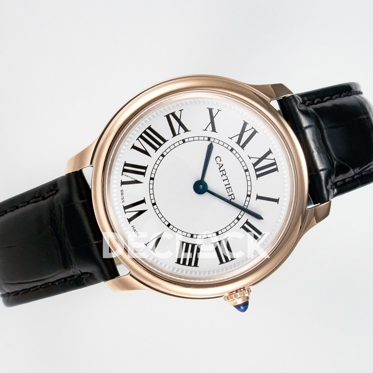 Cartier Ronde de Cartier 36mm Rose Gold White Dial Black Leather Asian AAA+ Replica – strap view
