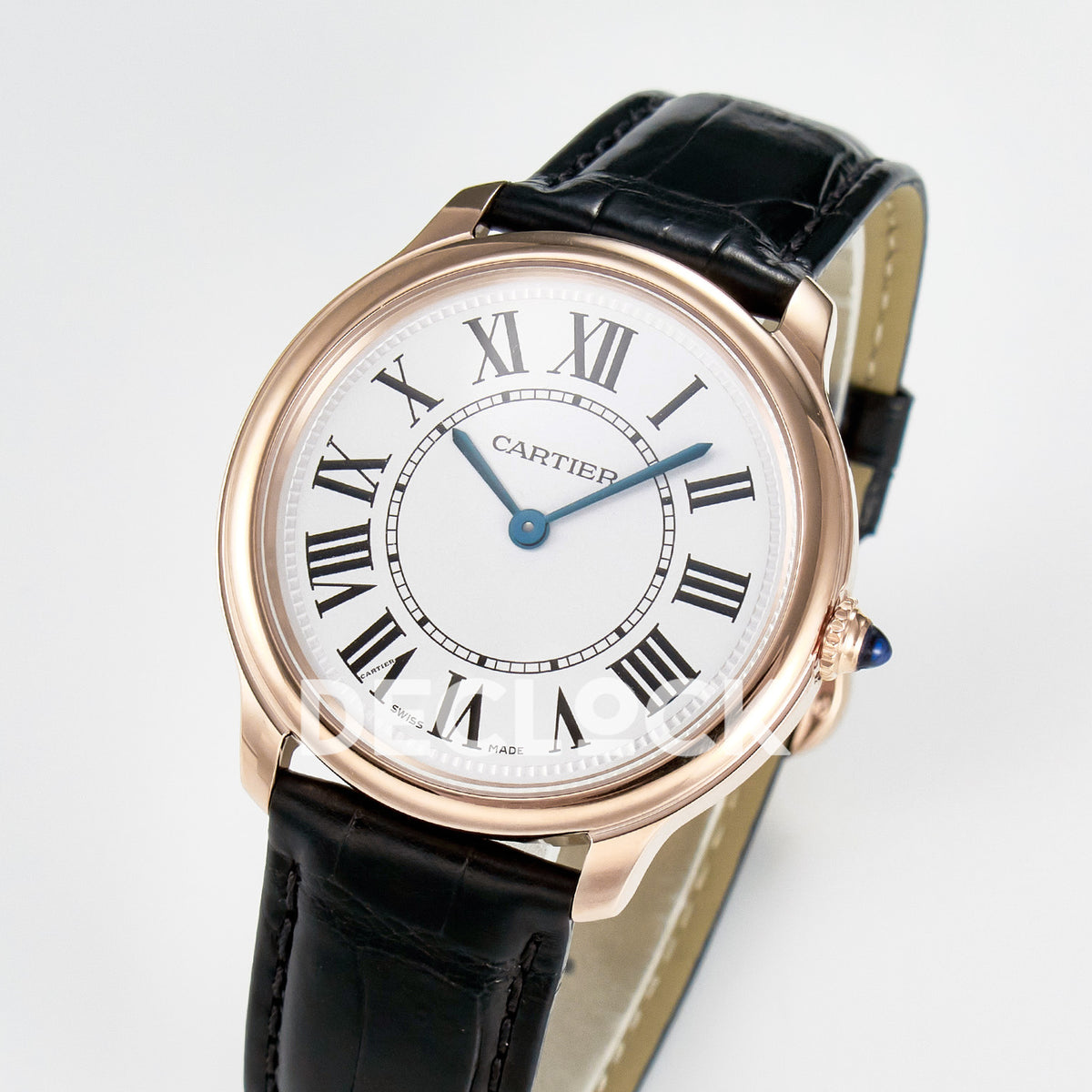 Cartier Ronde de Cartier 36mm Rose Gold White Dial Black Leather Asian AAA+ Replica – three quarter