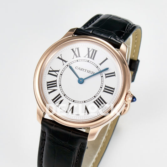 Cartier Ronde de Cartier 36mm Rose Gold White Dial Black Leather Asian AAA+ Replica – three quarter