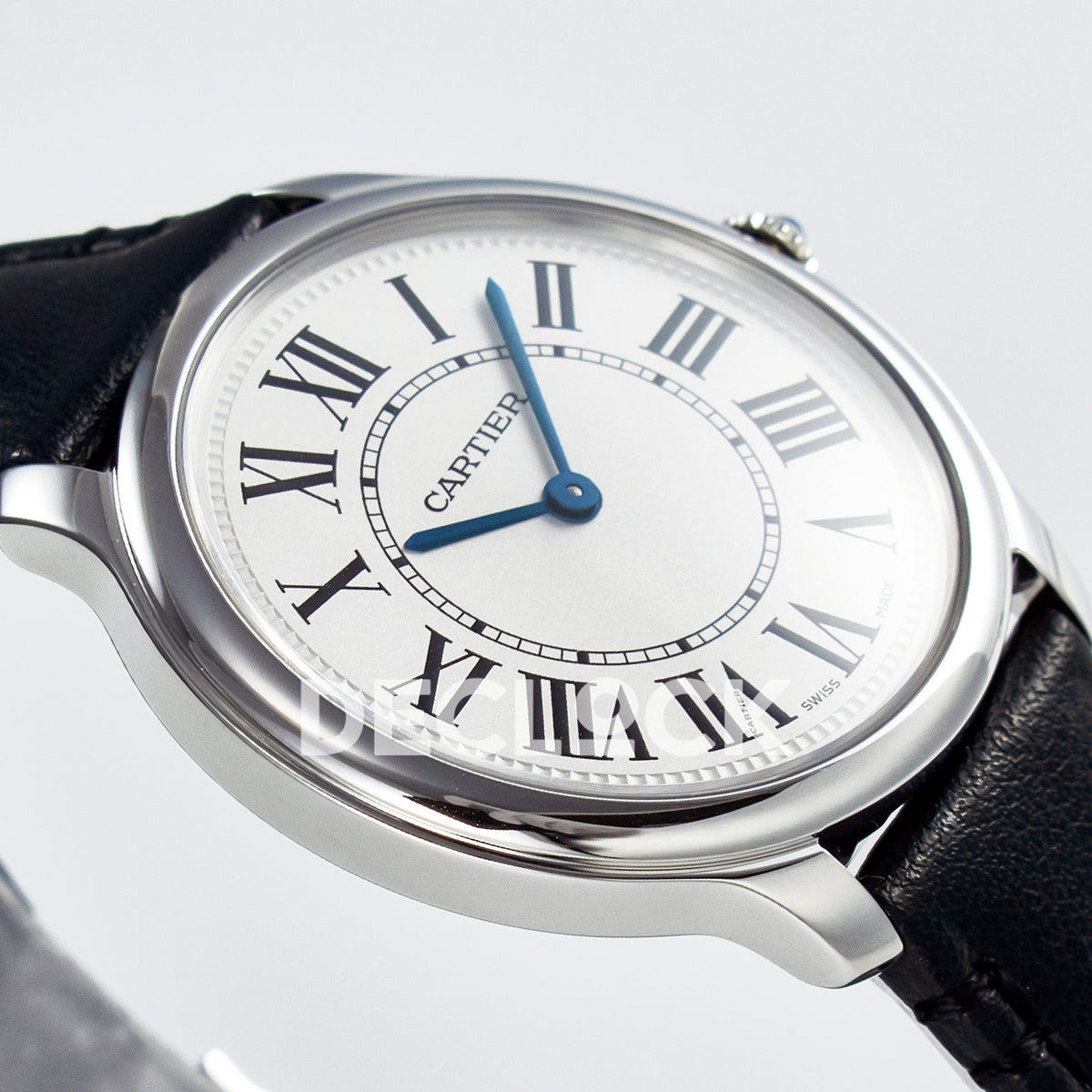 Cartier Ronde de Cartier 36mm Steel White Dial Black Leather Asian AAA+ Replica – case angle