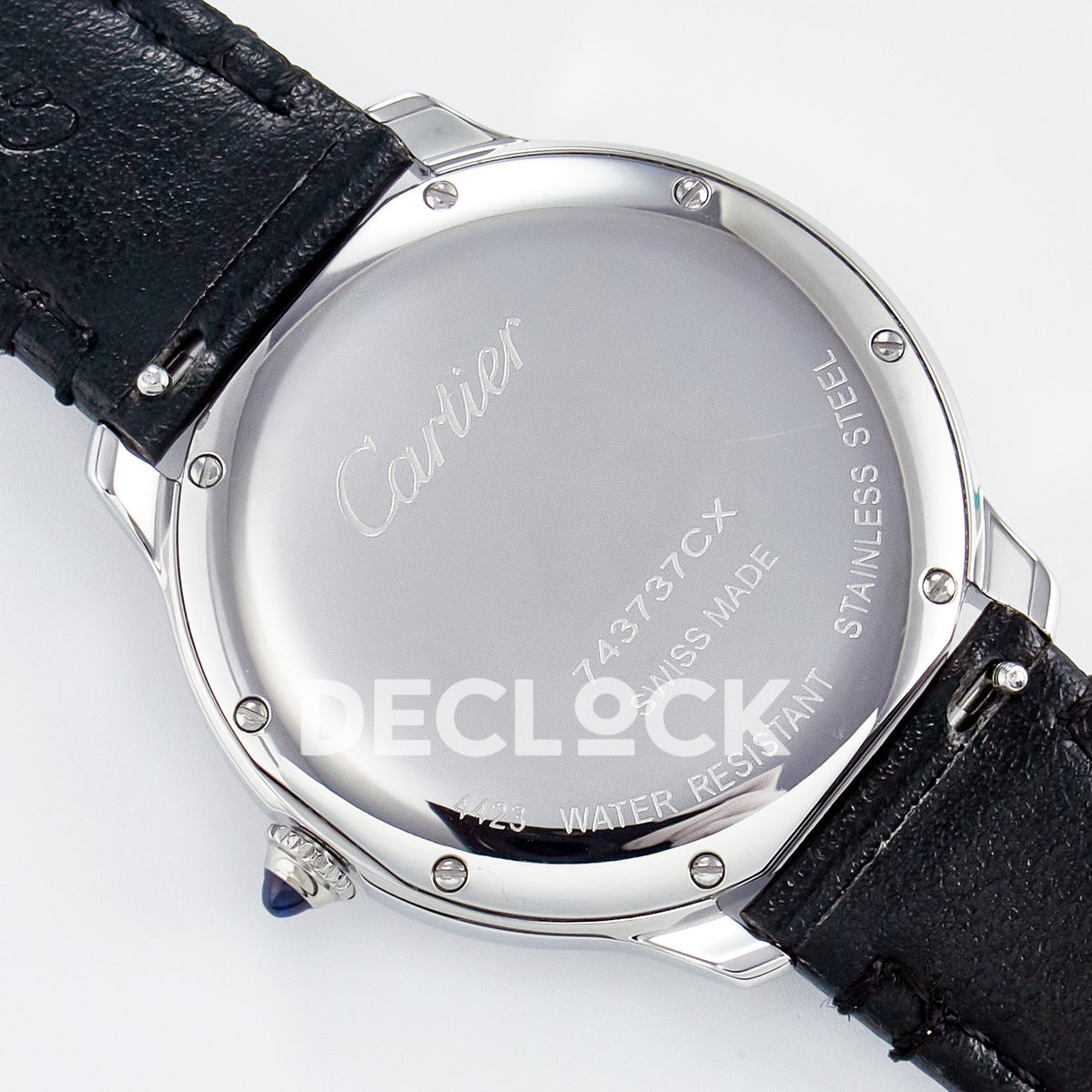 Cartier Ronde de Cartier 36mm Steel White Dial Black Leather Asian AAA+ Replica – caseback