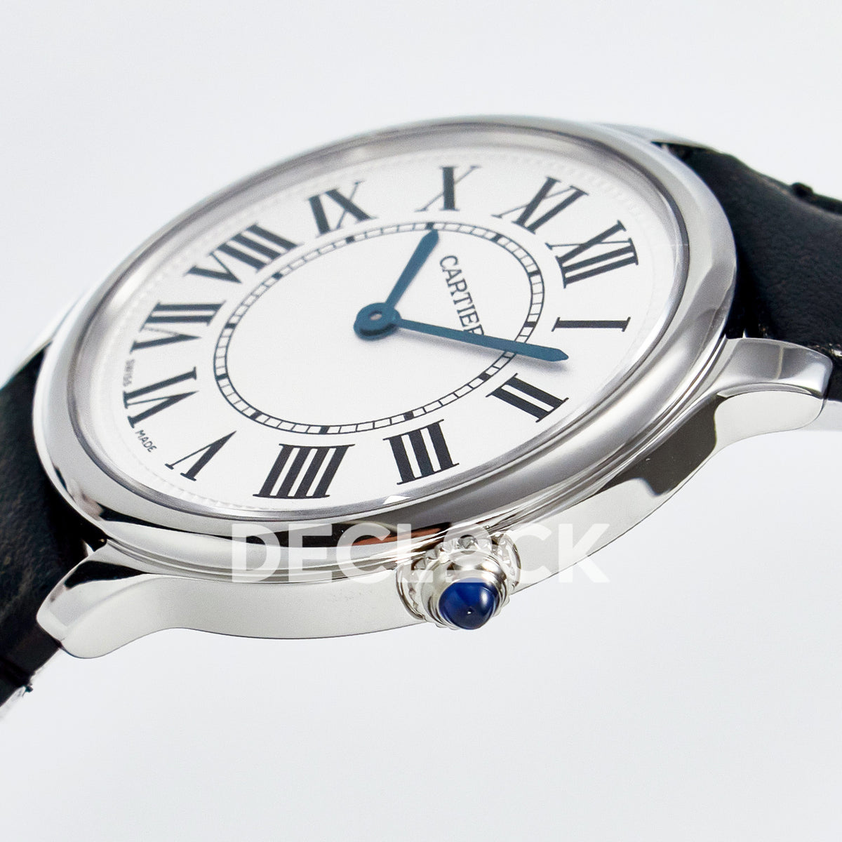Cartier Ronde de Cartier 36mm Steel White Dial Black Leather Asian AAA+ Replica – crown angle