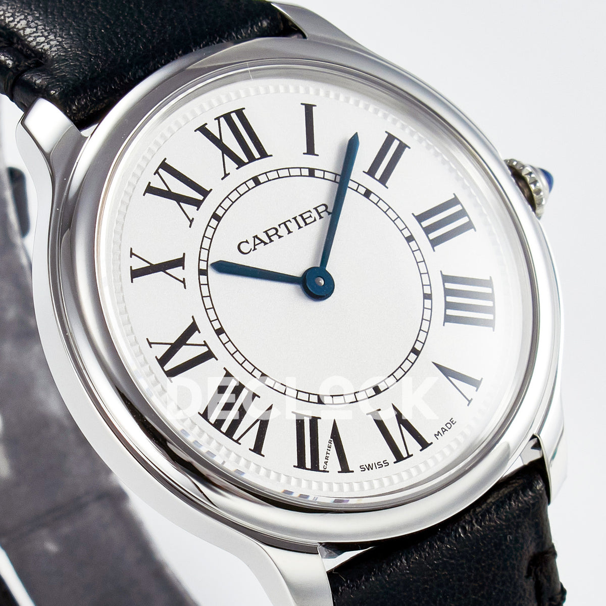 Cartier Ronde de Cartier 36mm Steel White Dial Black Leather Asian AAA+ Replica – dial angle
