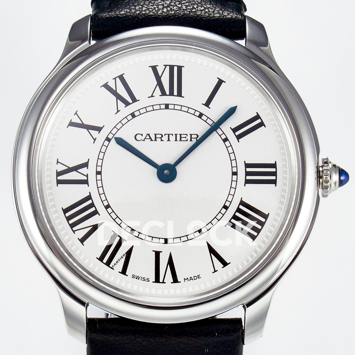 Cartier Ronde de Cartier 36mm Steel White Dial Black Leather Asian AAA+ Replica – dial front