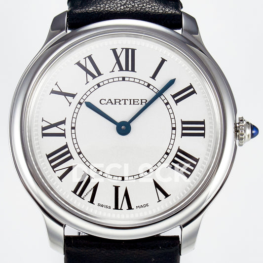 Cartier Ronde de Cartier 36mm Steel White Dial Black Leather Asian AAA+ Replica – dial front