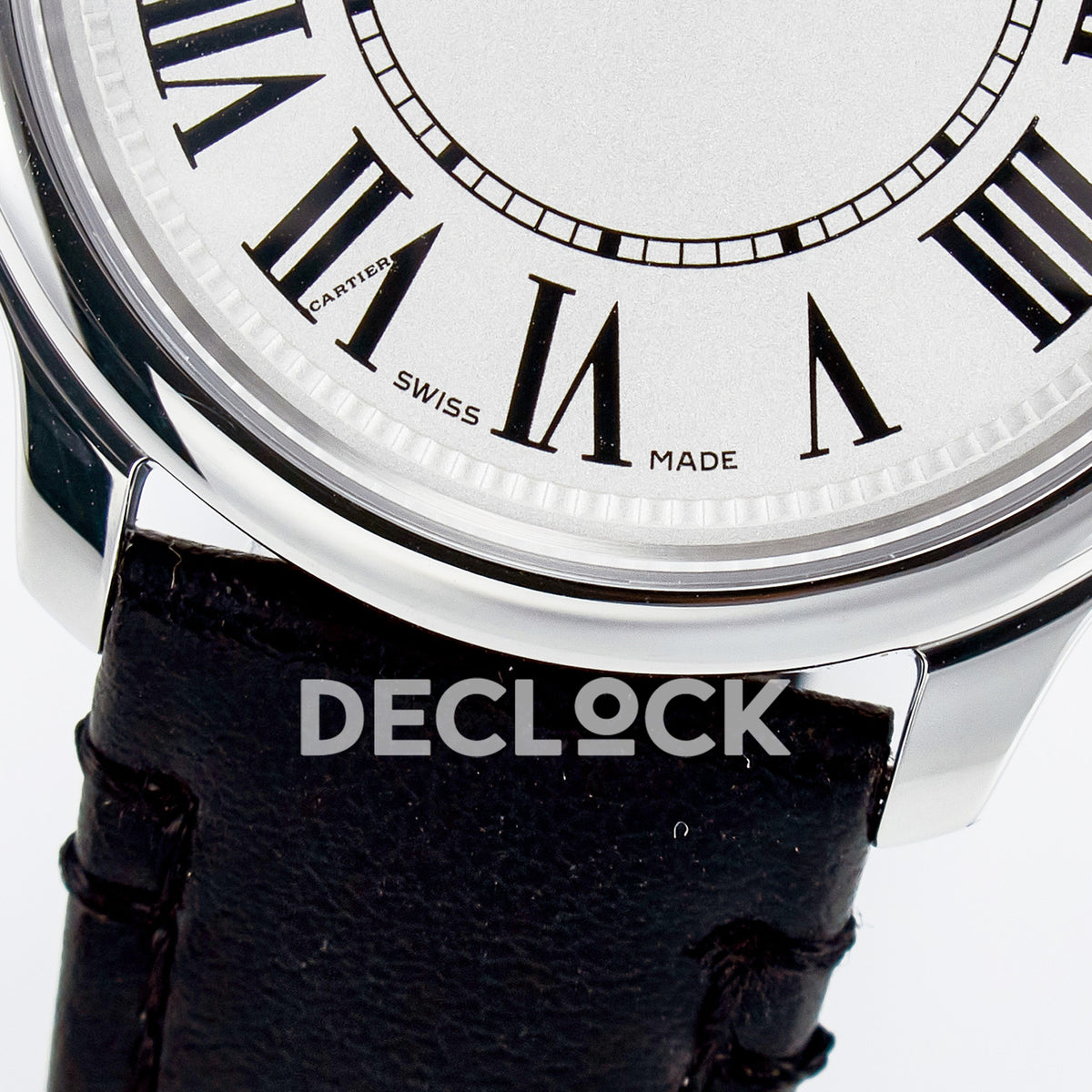 Cartier Ronde de Cartier 36mm Steel White Dial Black Leather Asian AAA+ Replica – dial lower detail