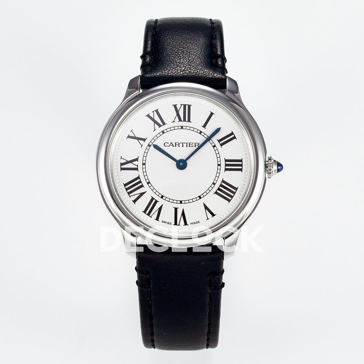 Cartier Ronde de Cartier 36mm Steel White Dial Black Leather Asian AAA+ Replica – front