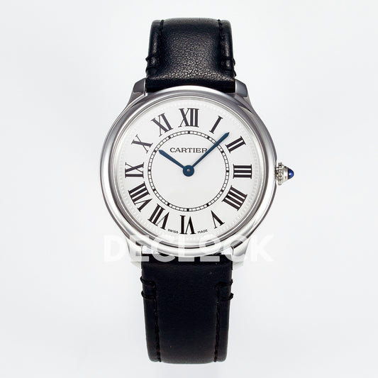 Cartier Ronde de Cartier 36mm Steel White Dial Black Leather Asian AAA+ Replica – front