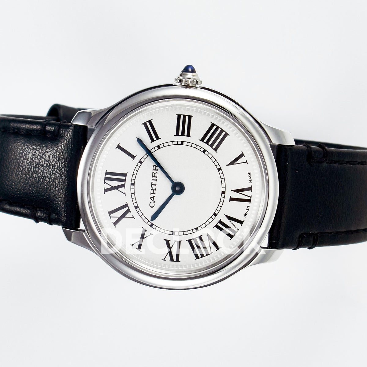 Cartier Ronde de Cartier 36mm Steel White Dial Black Leather Asian AAA+ Replica – side angle