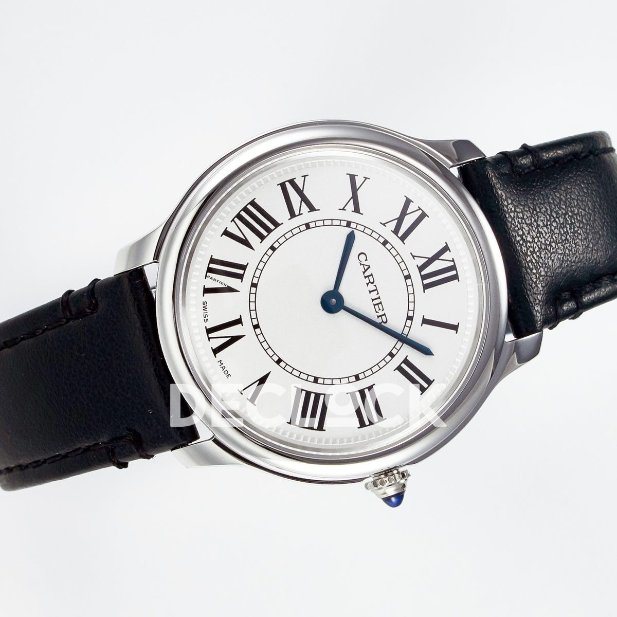 Cartier Ronde de Cartier 36mm Steel White Dial Black Leather Asian AAA+ Replica – strap view