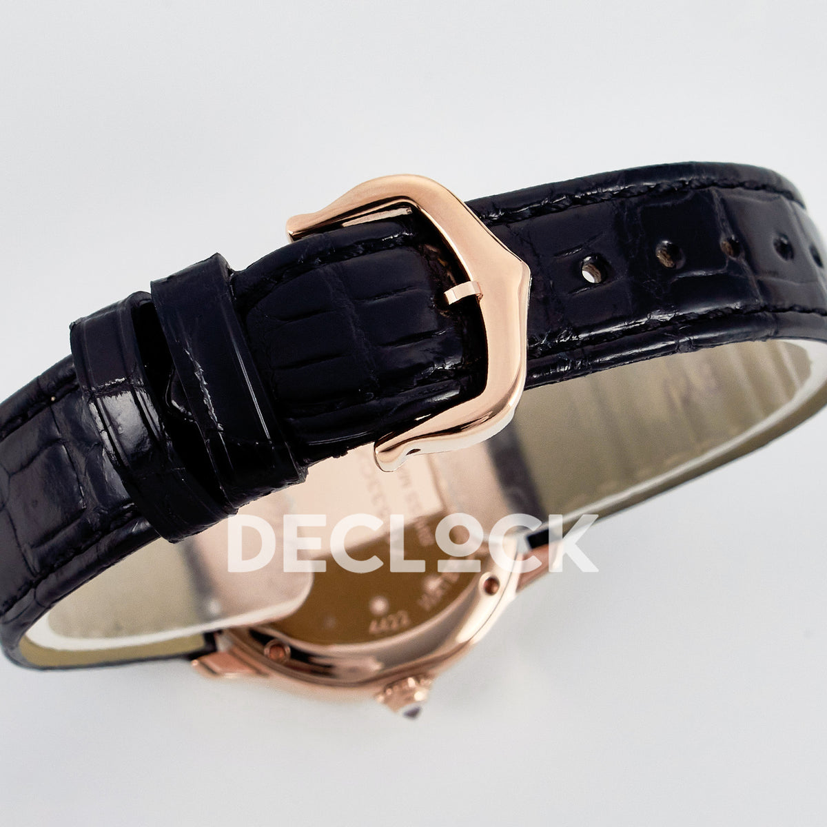 Cartier Ronde Louis Cartier 29mm Rose Gold Beige Dial Black Leather Stone Bezel Asian AAA+ Replica – buckle