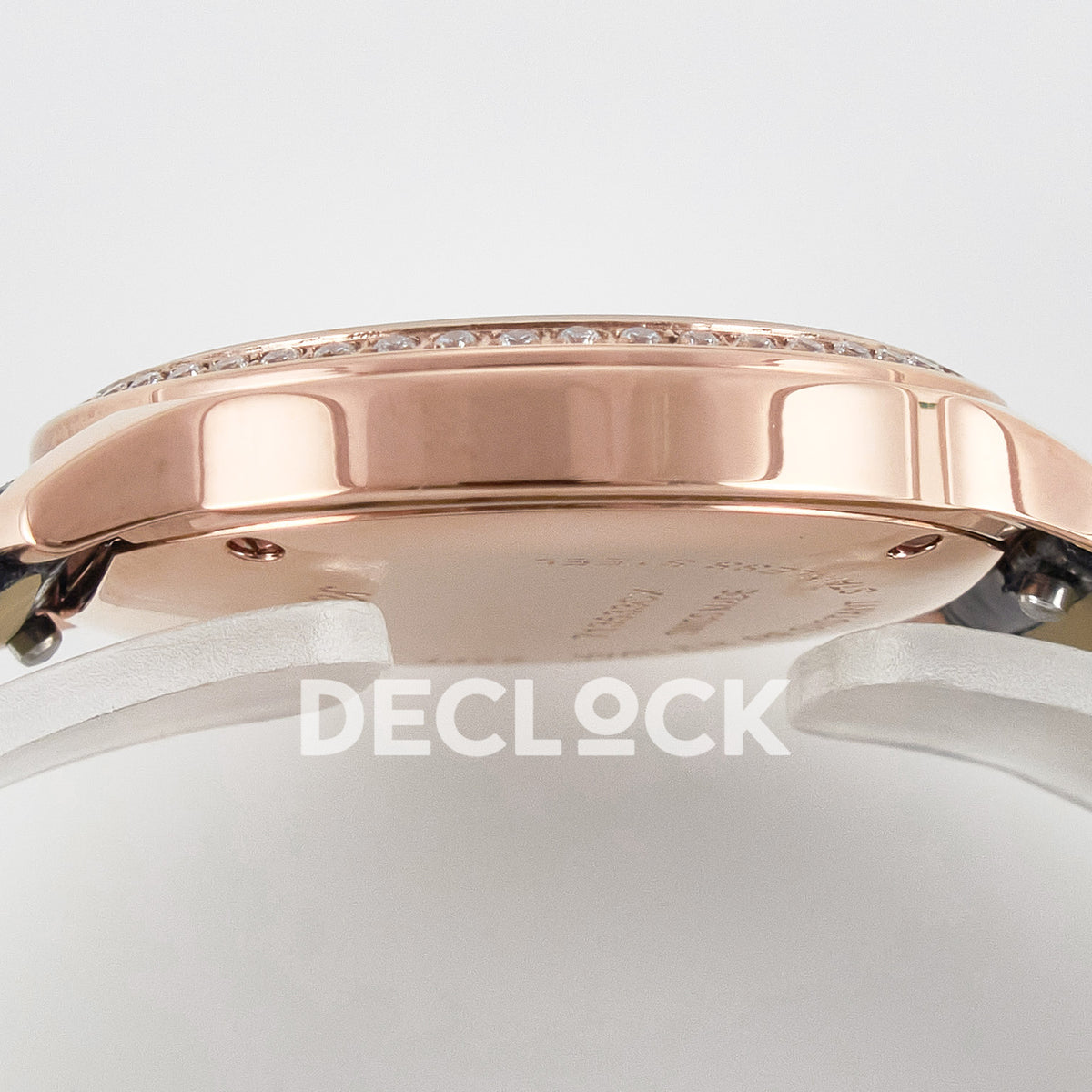 Cartier Ronde Louis Cartier 29mm Rose Gold Beige Dial Black Leather Stone Bezel Asian AAA+ Replica – case side