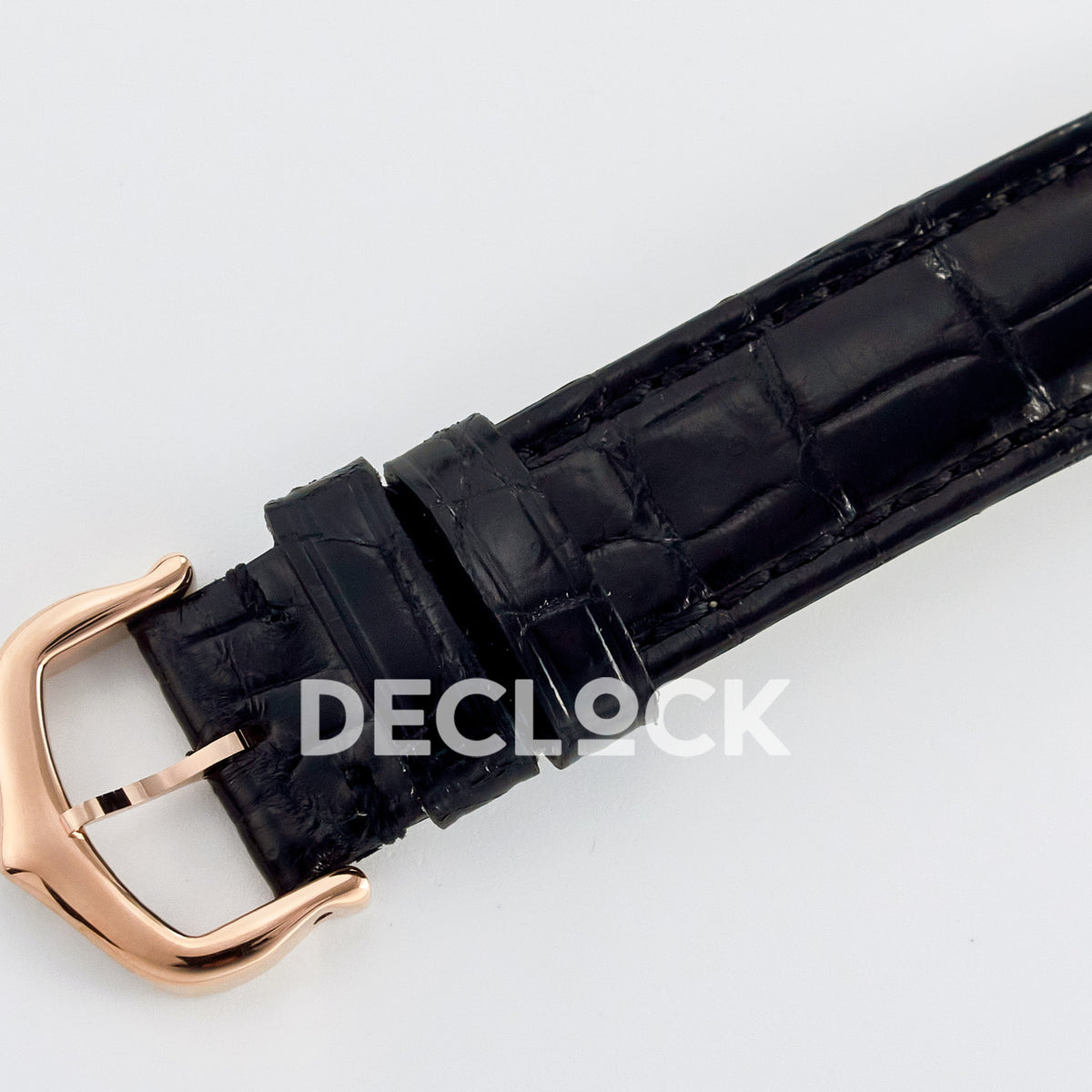 Cartier Ronde Louis Cartier 29mm Rose Gold Beige Dial Black Leather Stone Bezel Asian AAA+ Replica – clasp detail