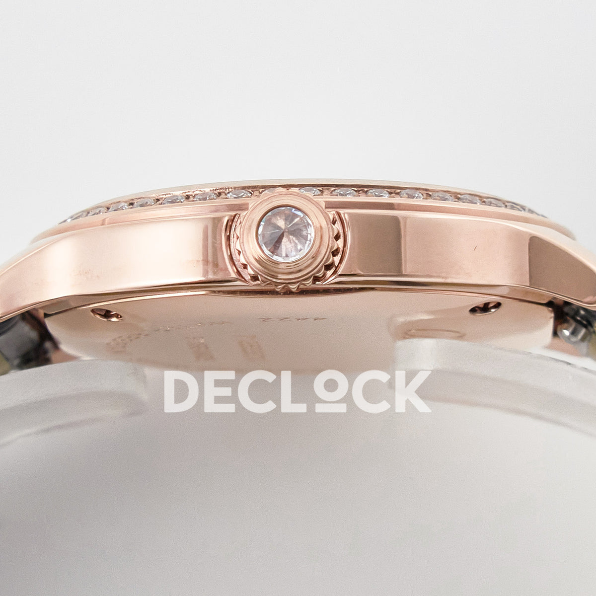 Cartier Ronde Louis Cartier 29mm Rose Gold Beige Dial Black Leather Stone Bezel Asian AAA+ Replica – crown profile