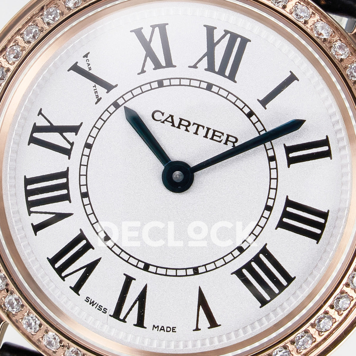 Cartier Ronde Louis Cartier 29mm Rose Gold Beige Dial Black Leather Stone Bezel Asian AAA+ Replica – dial detail