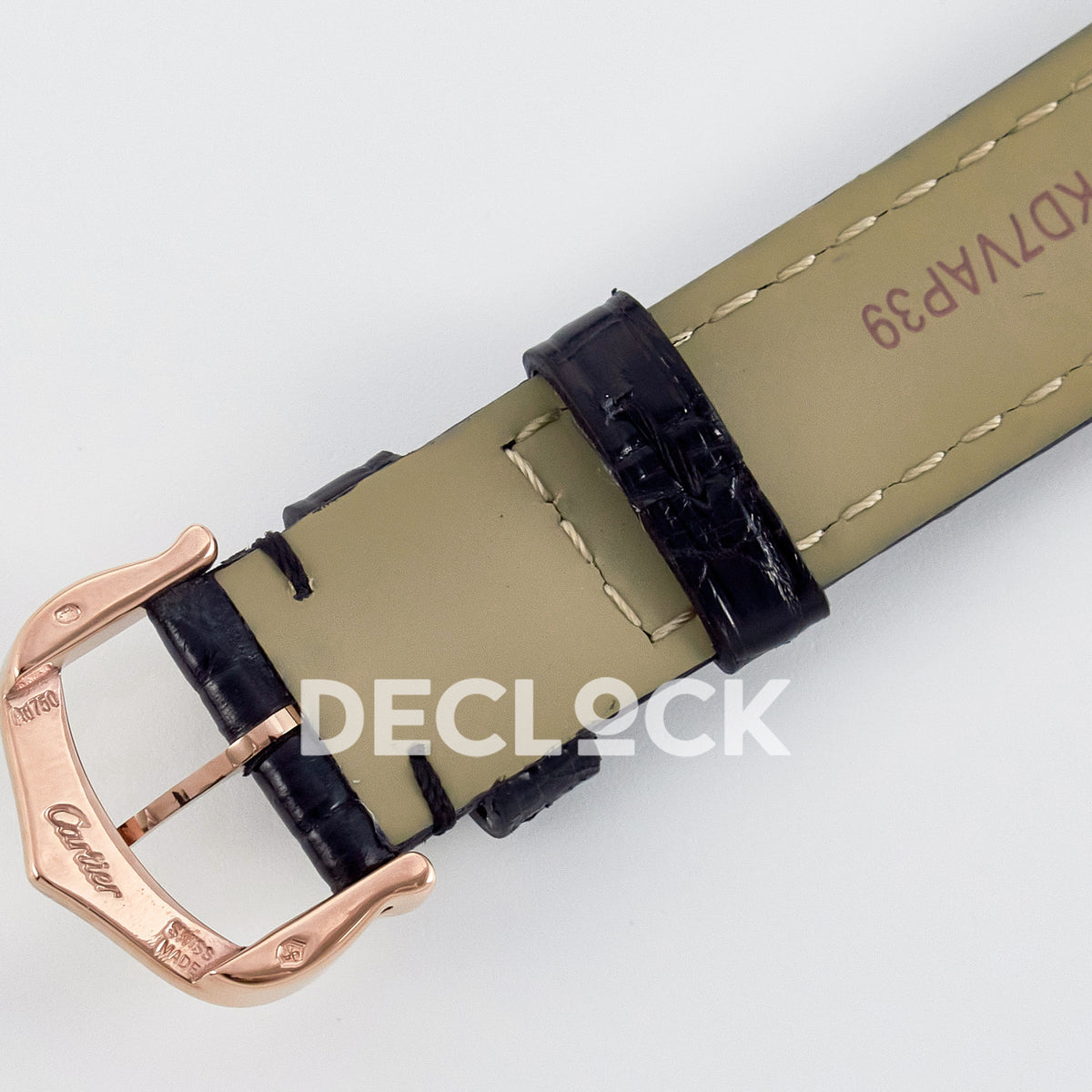 Cartier Ronde Louis Cartier 29mm Rose Gold Beige Dial Black Leather Stone Bezel Asian AAA+ Replica – strap reverse