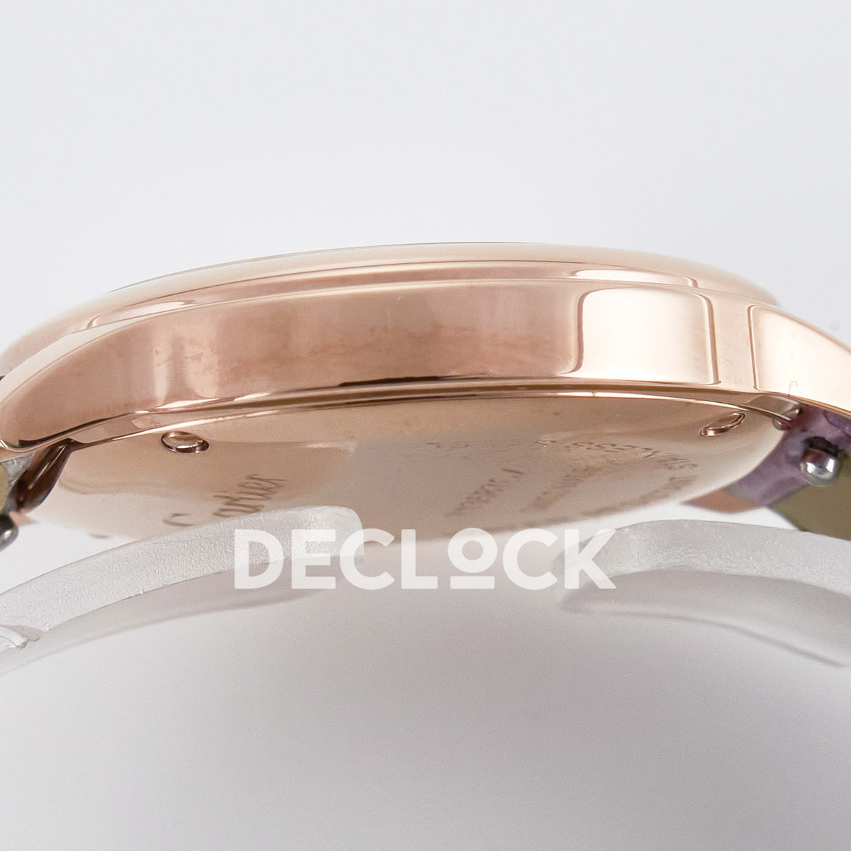 Cartier Ronde Louis Cartier 29mm Rose Gold Beige Dial Purple Leather Asian AAA+ Replica – case side