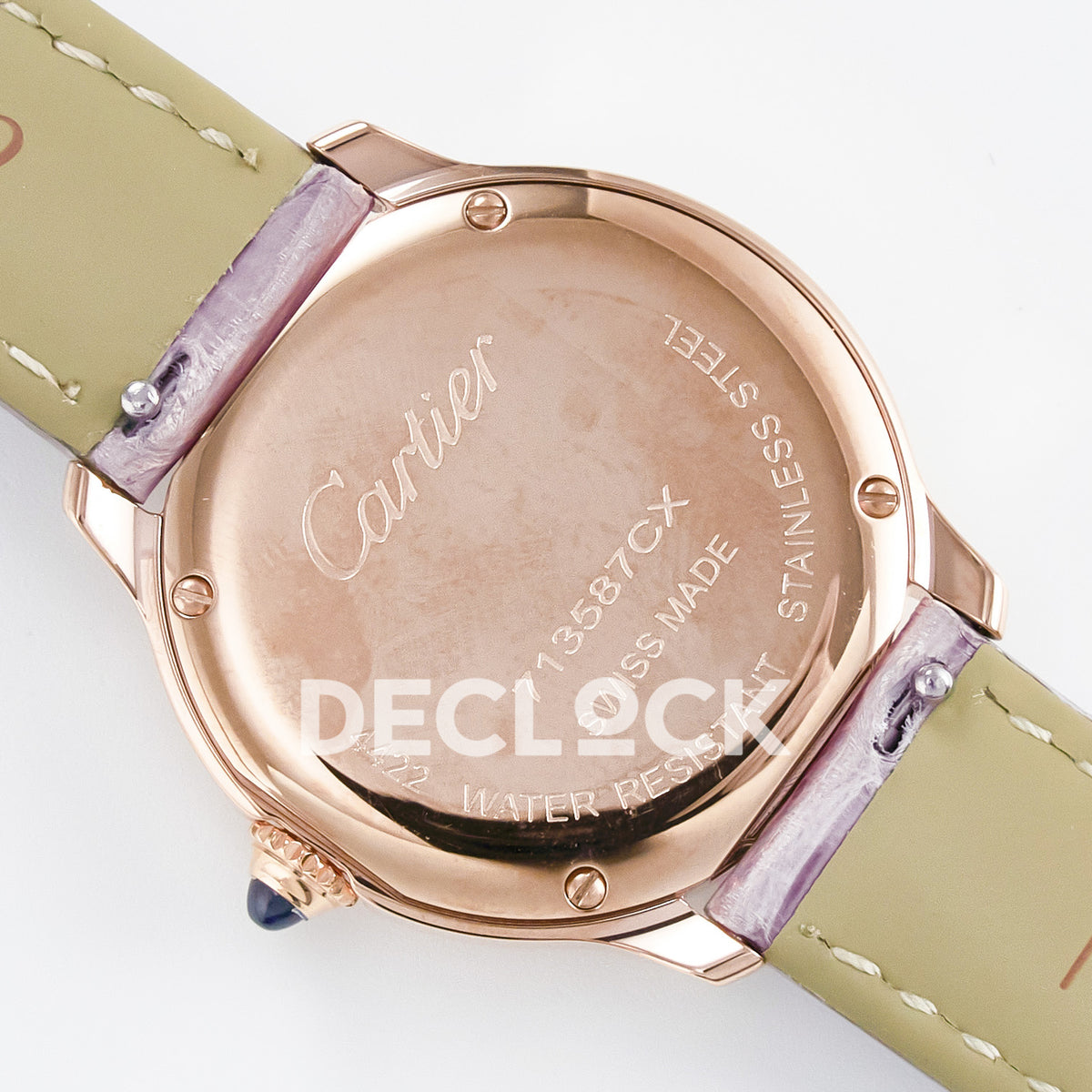 Cartier Ronde Louis Cartier 29mm Rose Gold Beige Dial Purple Leather Asian AAA+ Replica – caseback