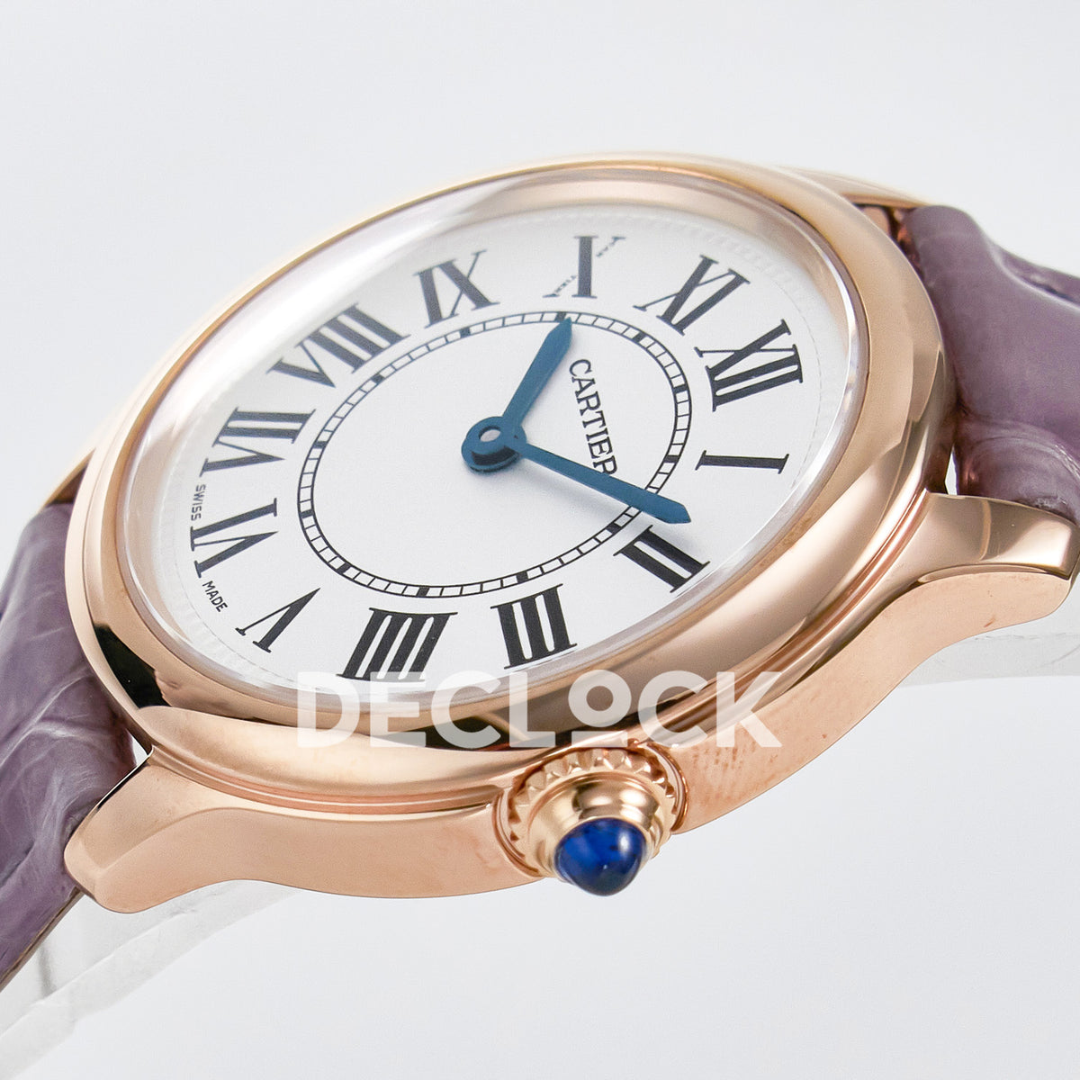 Cartier Ronde Louis Cartier 29mm Rose Gold Beige Dial Purple Leather Asian AAA+ Replica – crown angle