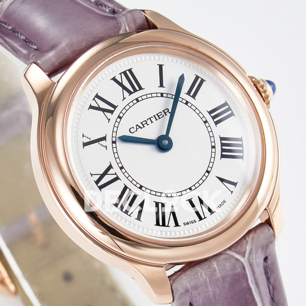 Cartier Ronde Louis Cartier 29mm Rose Gold Beige Dial Purple Leather Asian AAA+ Replica – dial angle
