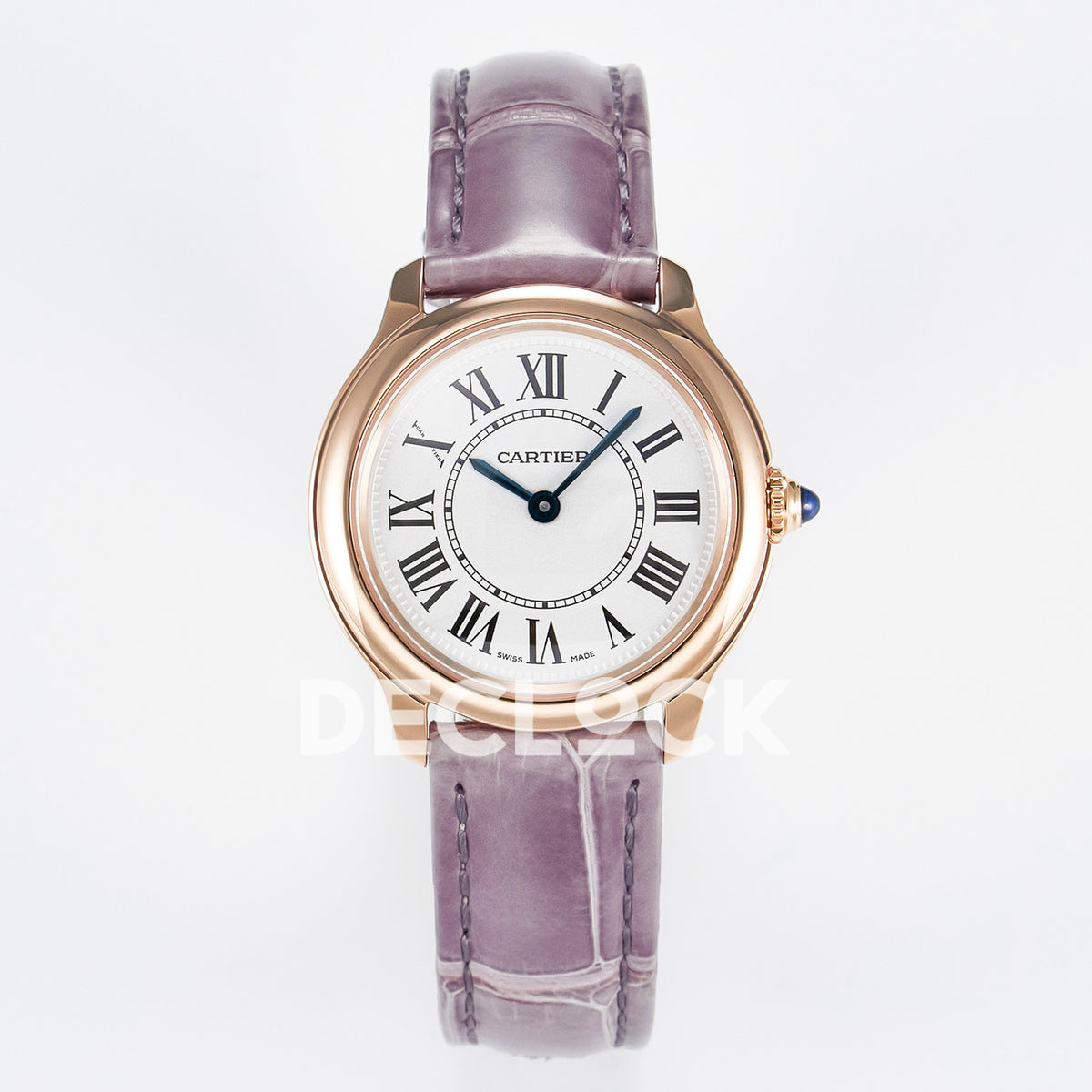 Cartier Ronde Louis Cartier 29mm Rose Gold Beige Dial Purple Leather Asian AAA+ Replica – front