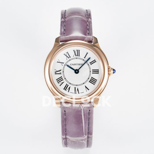 Cartier Ronde Louis Cartier 29mm Rose Gold Beige Dial Purple Leather Asian AAA+ Replica – front