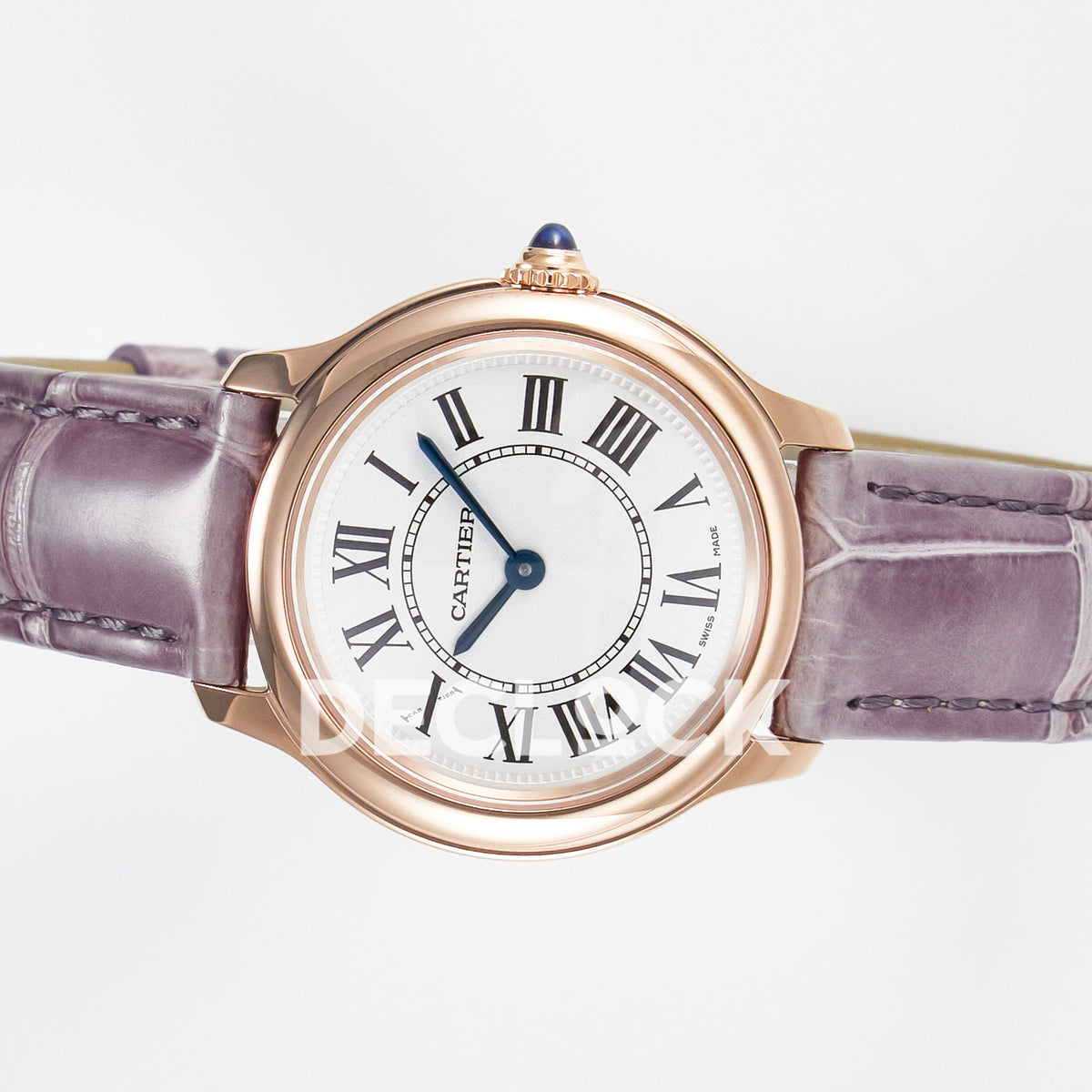 Cartier Ronde Louis Cartier 29mm Rose Gold Beige Dial Purple Leather Asian AAA+ Replica – side angle