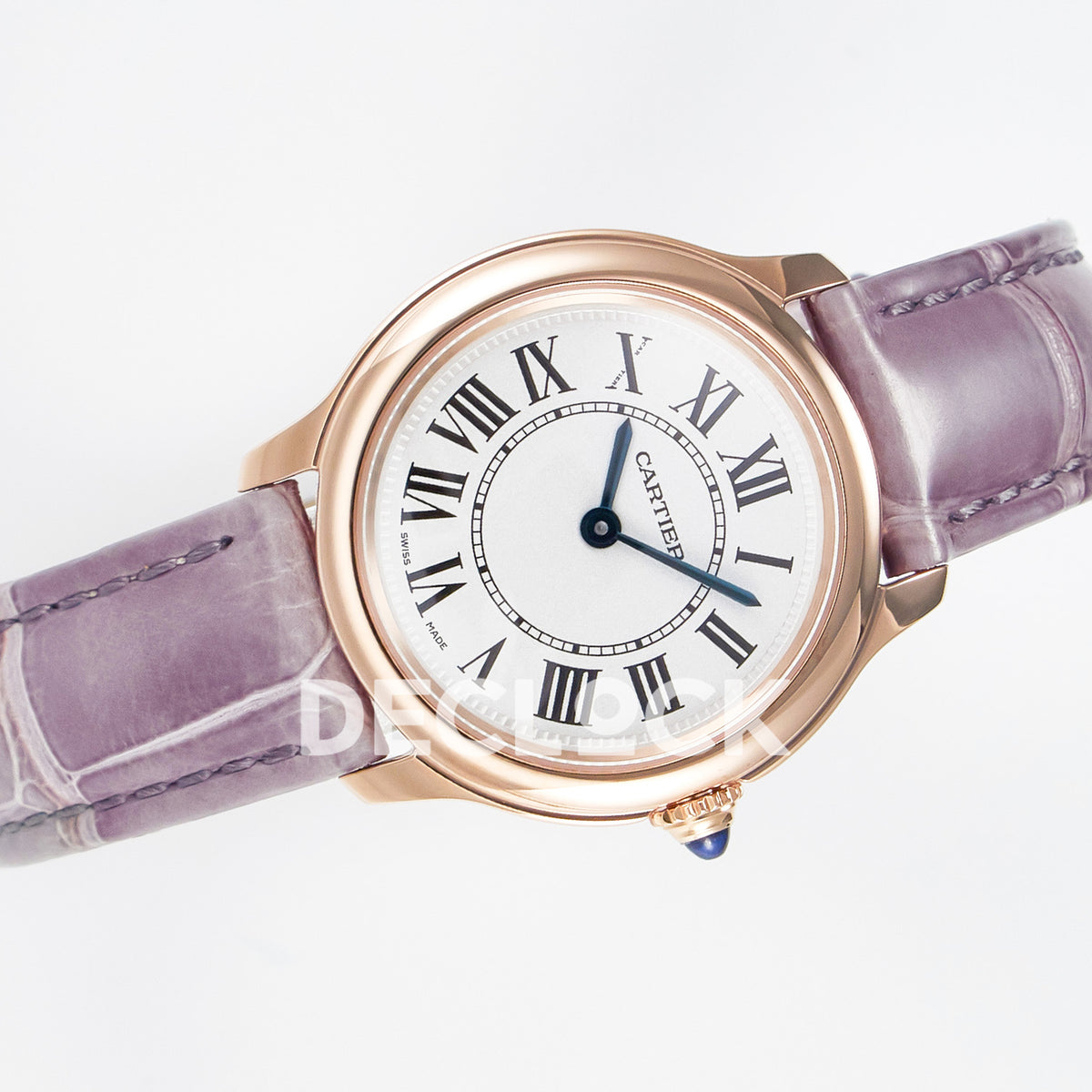 Cartier Ronde Louis Cartier 29mm Rose Gold Beige Dial Purple Leather Asian AAA+ Replica – strap view