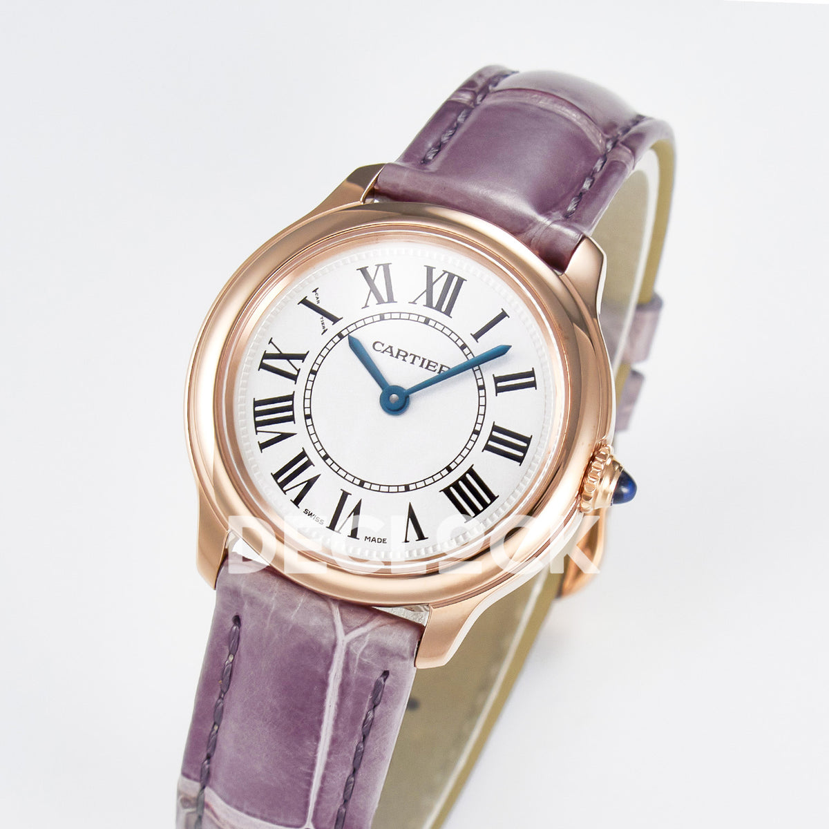 Cartier Ronde Louis Cartier 29mm Rose Gold Beige Dial Purple Leather Asian AAA+ Replica – three quarter
