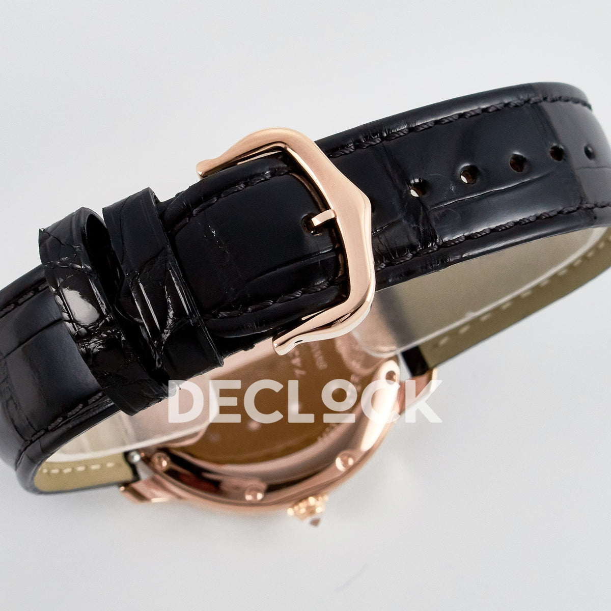 Cartier Ronde Louis Cartier 36mm Rose Gold Beige Dial Black Leather Stone Bezel Asian AAA+ Replica – buckle
