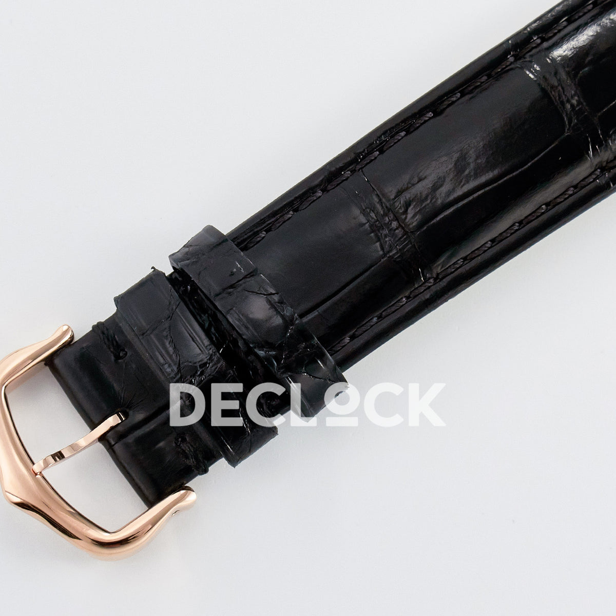 Cartier Ronde Louis Cartier 36mm Rose Gold Beige Dial Black Leather Stone Bezel Asian AAA+ Replica – clasp detail