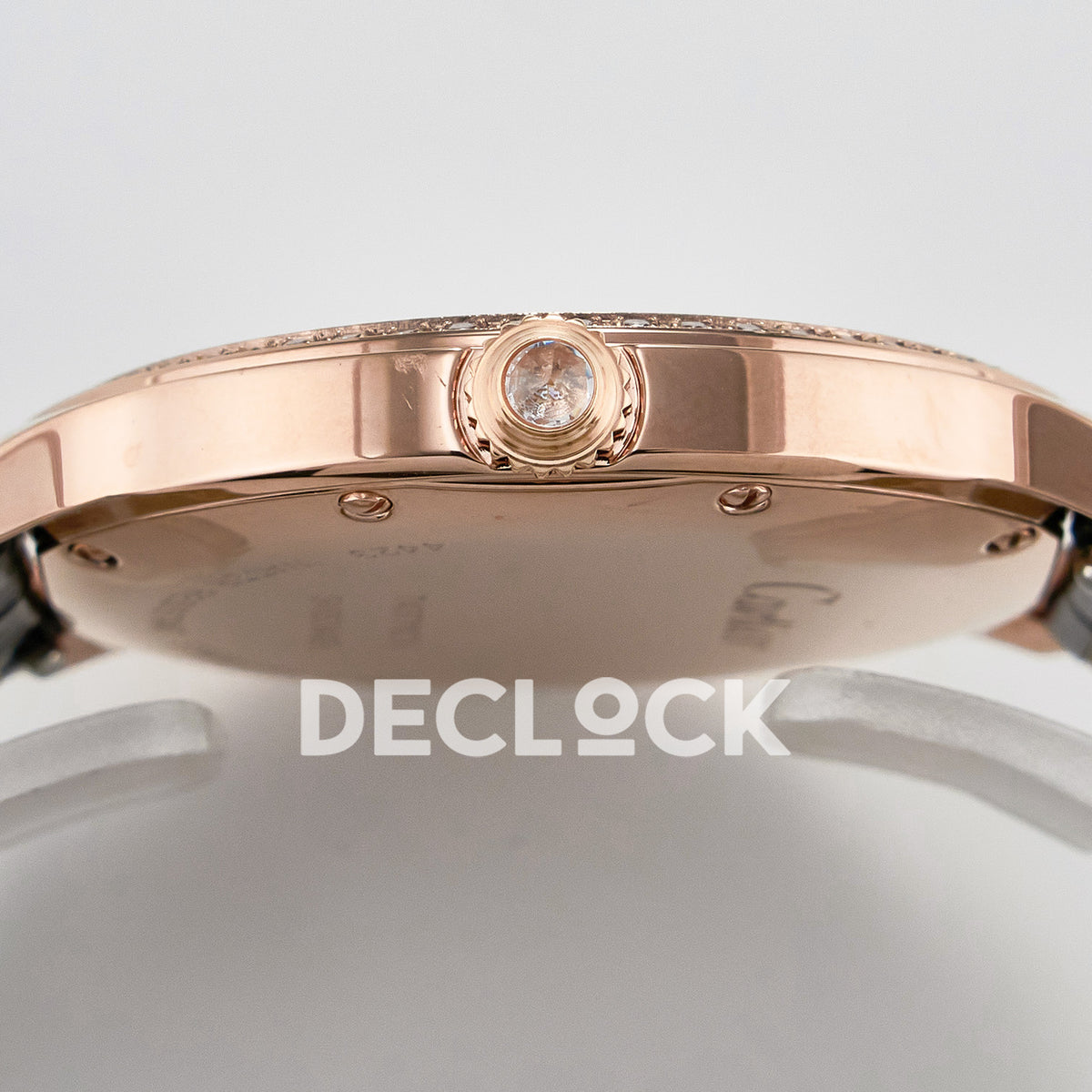 Cartier Ronde Louis Cartier 36mm Rose Gold Beige Dial Black Leather Stone Bezel Asian AAA+ Replica – crown profile