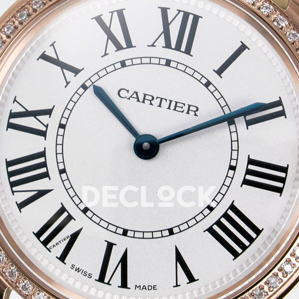 Cartier Ronde Louis Cartier 36mm Rose Gold Beige Dial Black Leather Stone Bezel Asian AAA+ Replica – dial detail