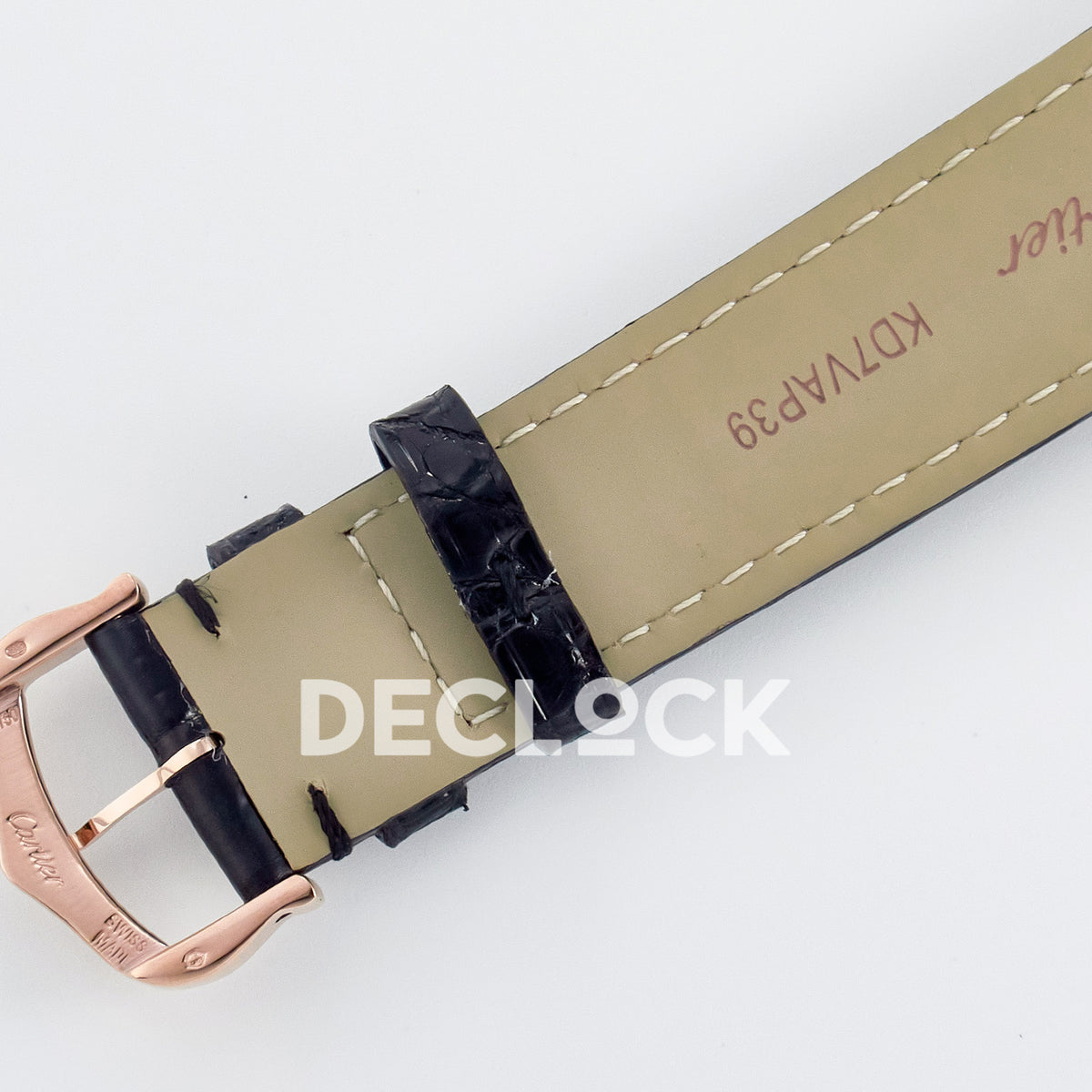 Cartier Ronde Louis Cartier 36mm Rose Gold Beige Dial Black Leather Stone Bezel Asian AAA+ Replica – strap reverse
