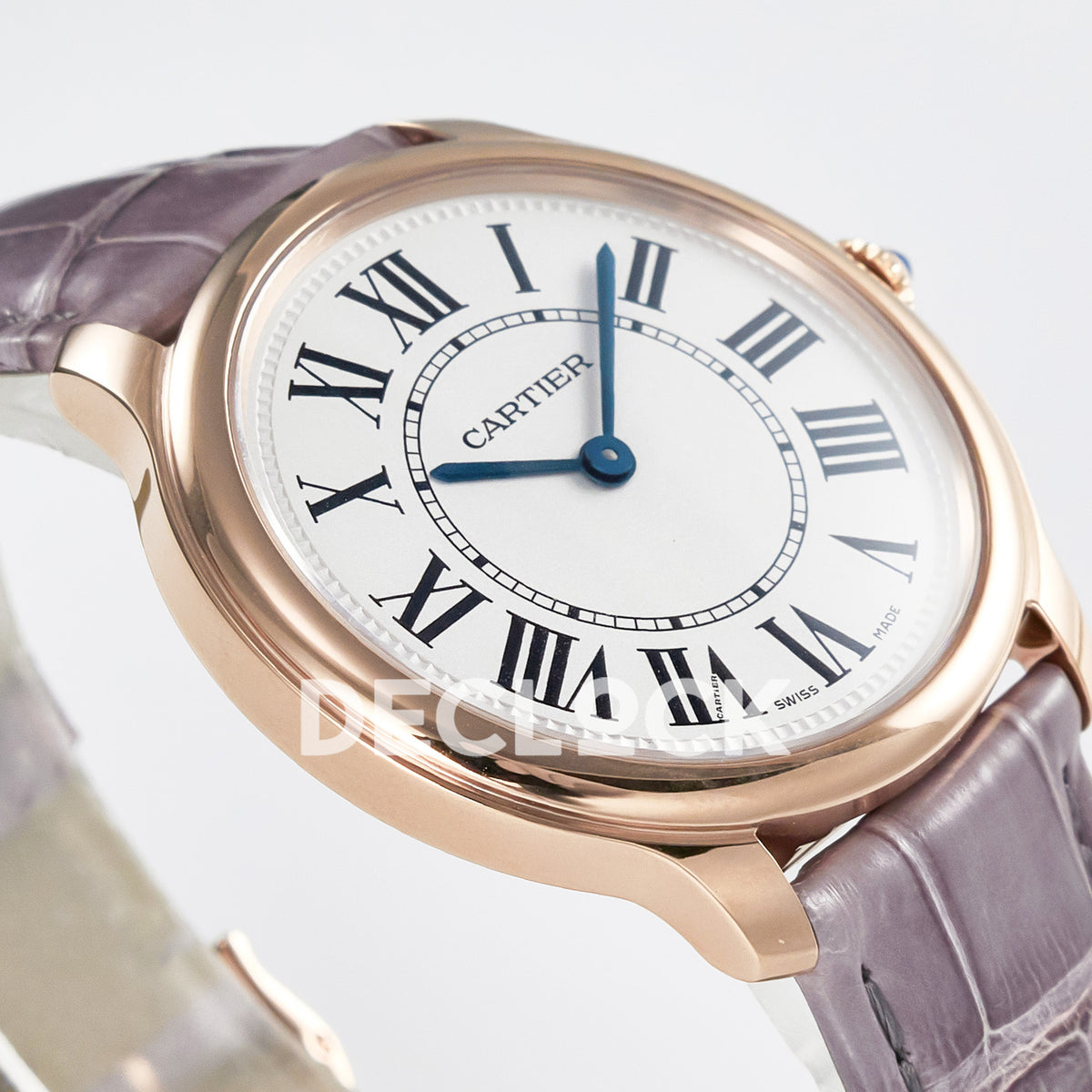 Cartier Ronde Louis Cartier 36mm Rose Gold Beige Dial Purple Leather Asian AAA+ Replica – case angle