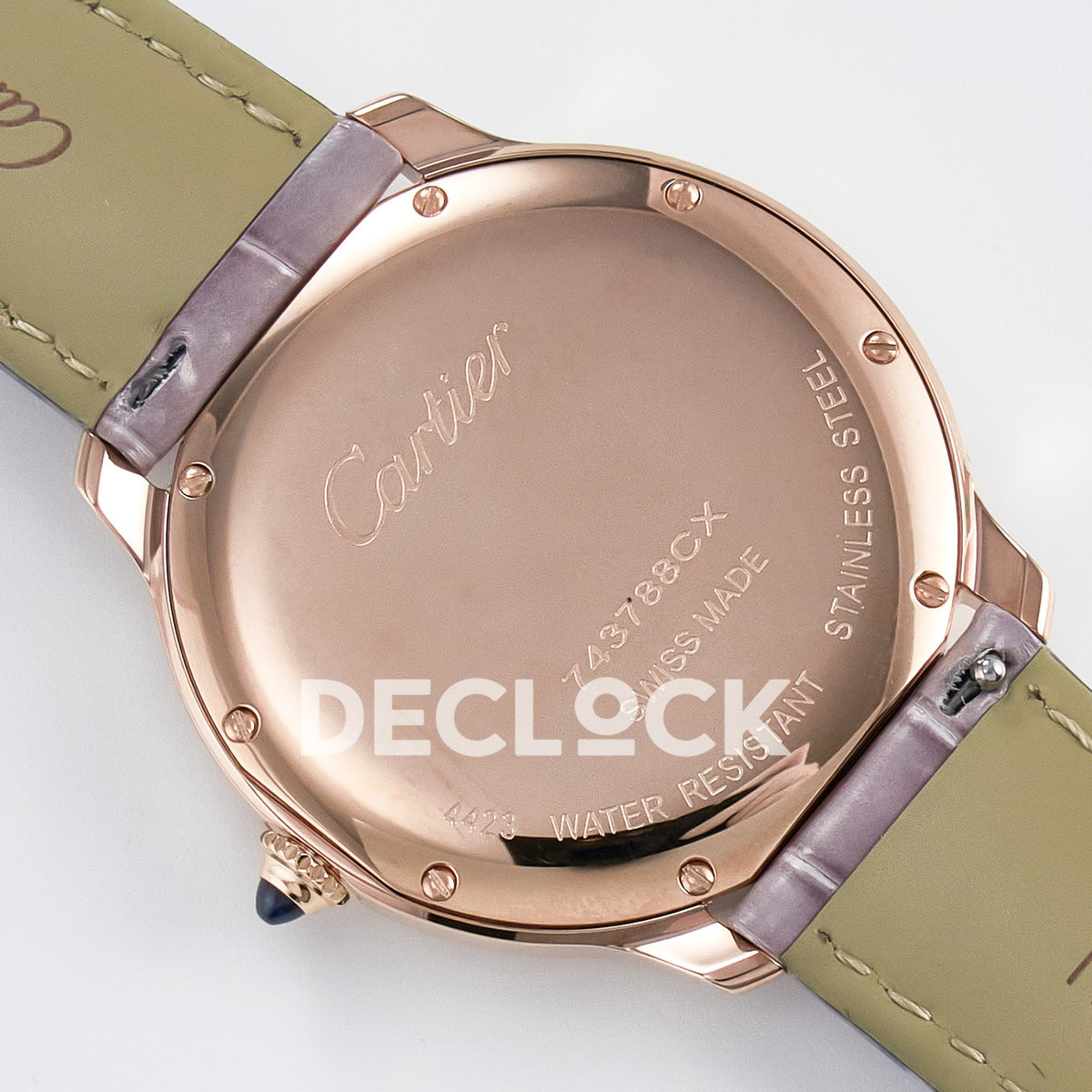 Cartier Ronde Louis Cartier 36mm Rose Gold Beige Dial Purple Leather Asian AAA+ Replica – caseback