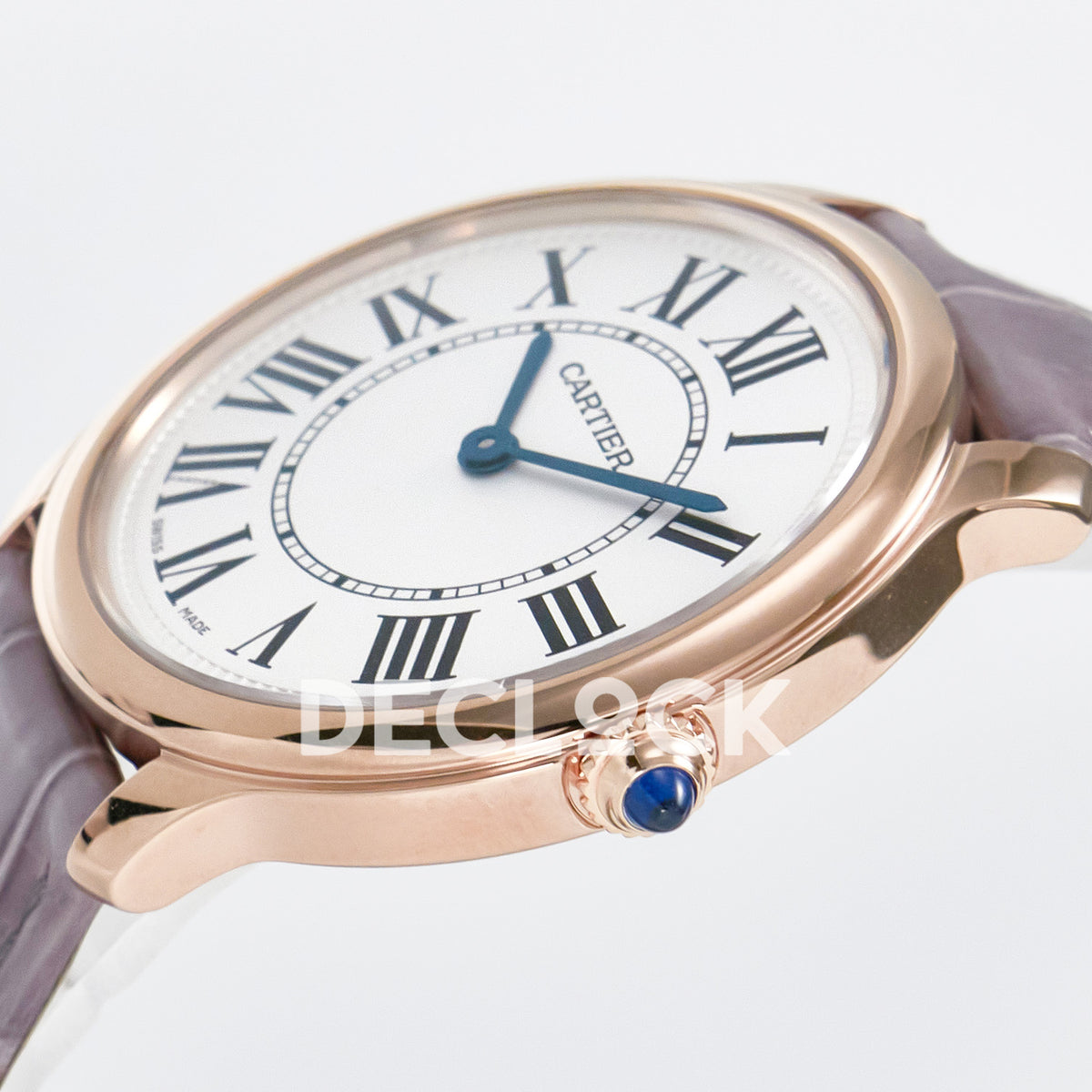 Cartier Ronde Louis Cartier 36mm Rose Gold Beige Dial Purple Leather Asian AAA+ Replica – crown angle
