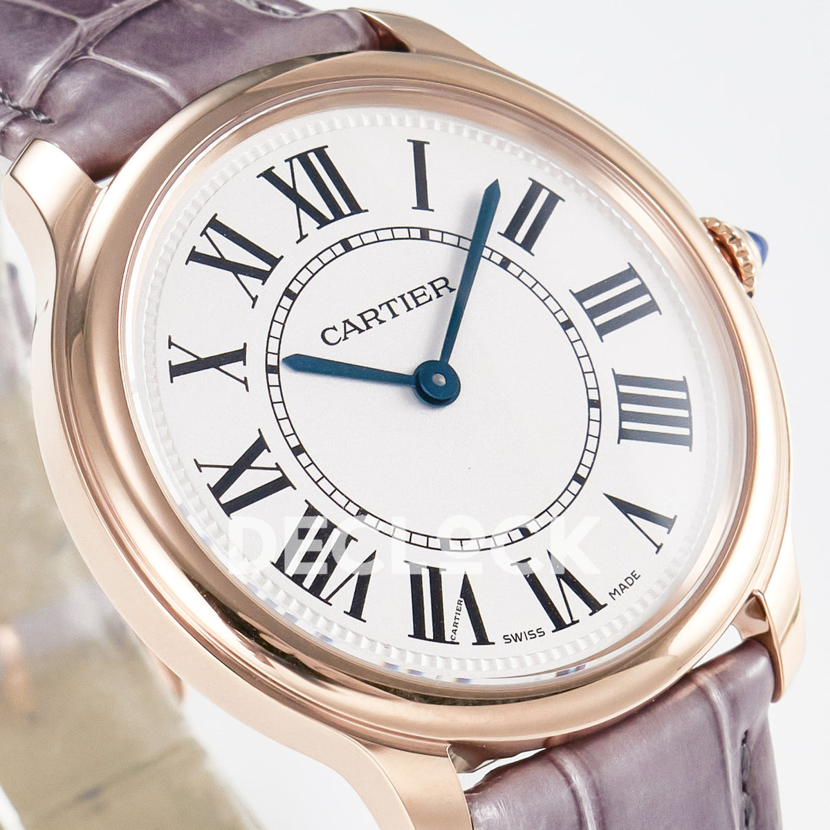 Cartier Ronde Louis Cartier 36mm Rose Gold Beige Dial Purple Leather Asian AAA+ Replica – dial angle