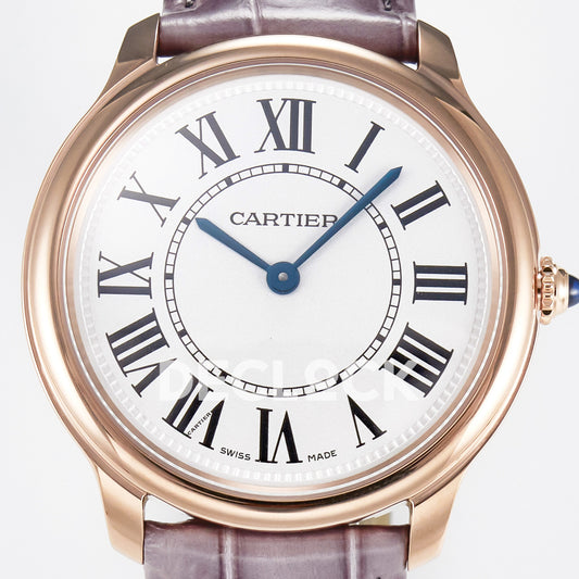 Cartier Ronde Louis Cartier 36mm Rose Gold Beige Dial Purple Leather Asian AAA+ Replica – dial front