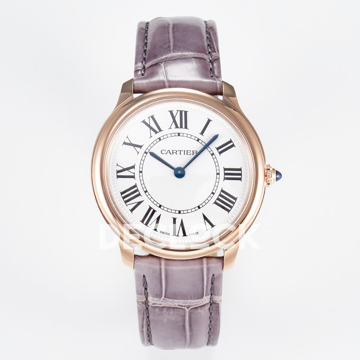 Cartier Ronde Louis Cartier 36mm Rose Gold Beige Dial Purple Leather Asian AAA+ Replica – front