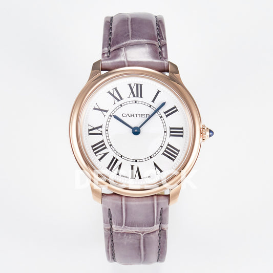 Cartier Ronde Louis Cartier 36mm Rose Gold Beige Dial Purple Leather Asian AAA+ Replica – front